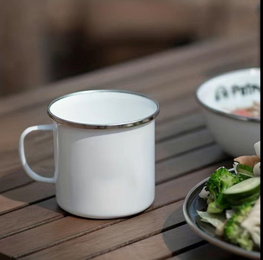 White Retro Enameled Coffee Mug